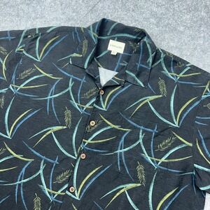 Joseph & Feiss Shirt Mens 2XL Black 100% Silk Hawaiian Loop Collar‎ Button Up